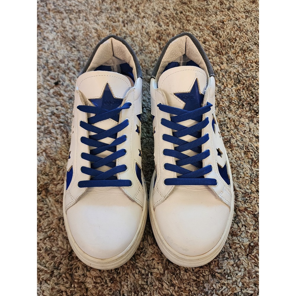 883 Police Stella Star Cutout Leather Sneakers White Blue 37 US 77